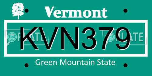 KVN379 Vermont License Plate