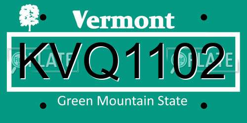 KVQ1102 Vermont License Plate