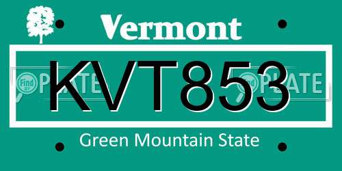 KVT853 Vermont License Plate