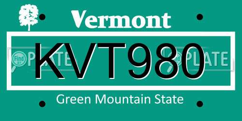 KVT980 Vermont License Plate