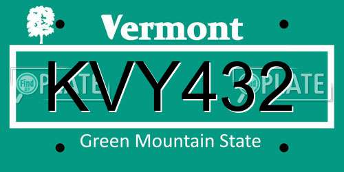 KVY432 Vermont License Plate