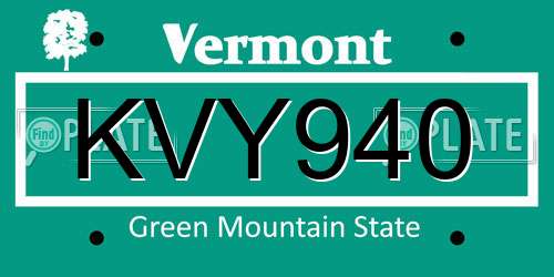 KVY940 Vermont License Plate
