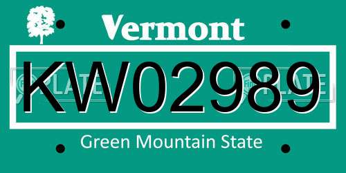 KW02989 Vermont License Plate