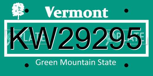 KW29295 Vermont License Plate