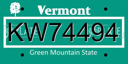 KW74494 Vermont License Plate