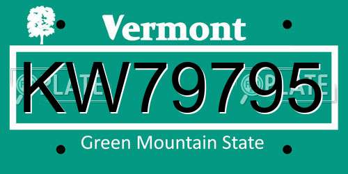KW79795 Vermont License Plate