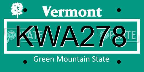 KWA278 Vermont License Plate