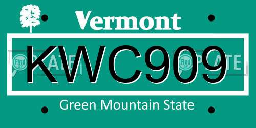 KWC909 Vermont License Plate