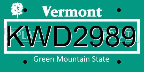 KWD2989 Vermont License Plate