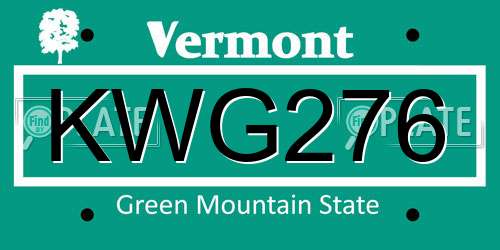 KWG276 Vermont License Plate