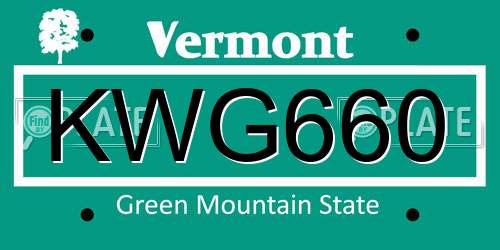 KWG660 Vermont License Plate