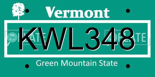 KWL348 Vermont License Plate