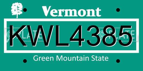 KWL4385 Vermont License Plate