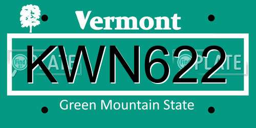 KWN622 Vermont License Plate