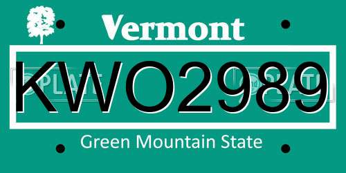 KWO2989 Vermont License Plate