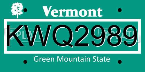 KWQ2989 Vermont License Plate