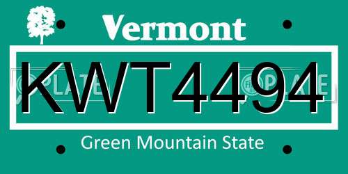 KWT4494 Vermont License Plate