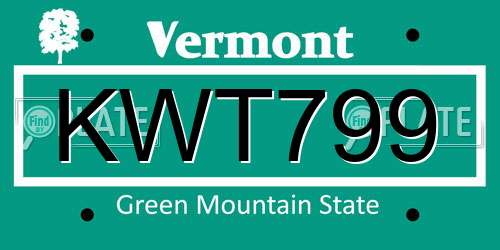 KWT799 Vermont License Plate
