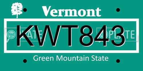 KWT843 Vermont License Plate