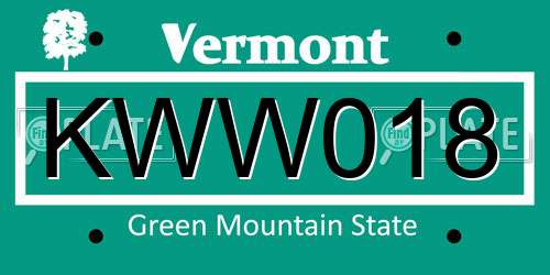 KWW018 Vermont License Plate