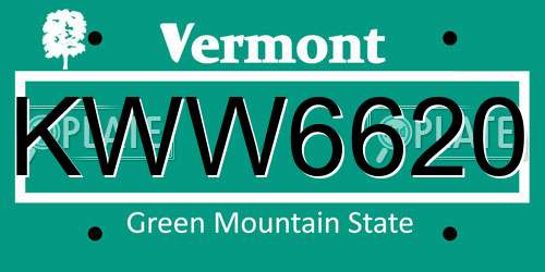 KWW6620 Vermont License Plate