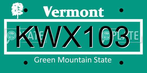KWX103 Vermont License Plate