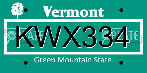 KWX334 Vermont License Plate