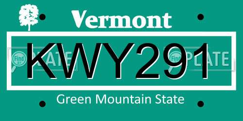 KWY291 Vermont License Plate