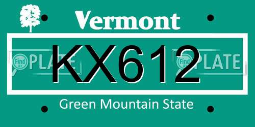 KX612 Vermont License Plate