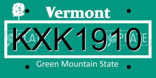 KXK1910 Vermont License Plate