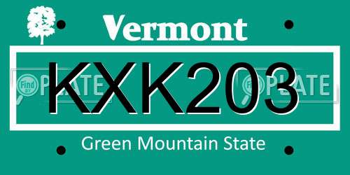 KXK203 Vermont License Plate