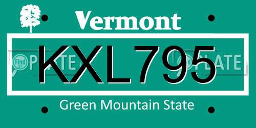 KXL795 Vermont License Plate