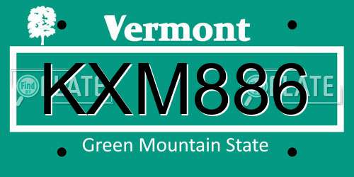 KXM886 Vermont License Plate