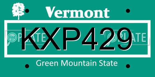 KXP429 Vermont License Plate