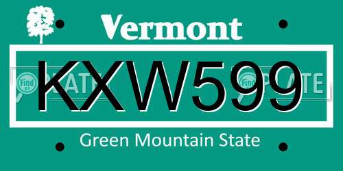 KXW599 Vermont License Plate