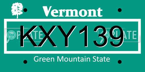 KXY139 Vermont License Plate