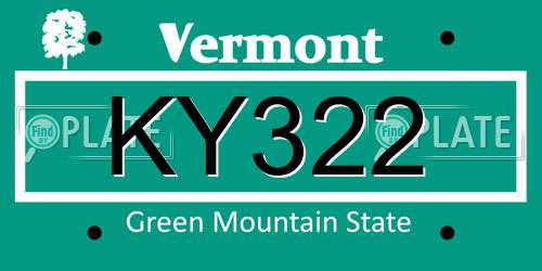 KY322 Vermont License Plate