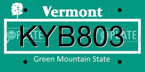 KYB803 Vermont License Plate
