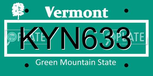 KYN633 Vermont License Plate