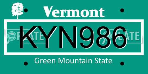KYN986 Vermont License Plate