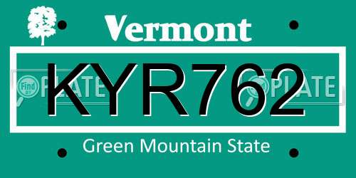 KYR762 Vermont License Plate