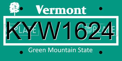 KYW1624 Vermont License Plate