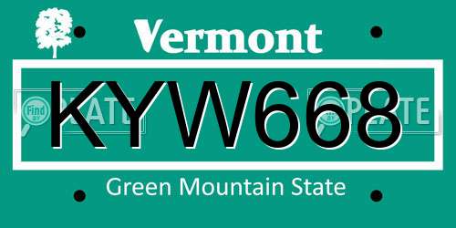 KYW668 Vermont License Plate