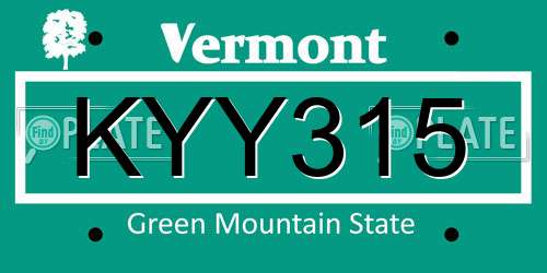 KYY315 Vermont License Plate