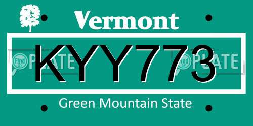 KYY773 Vermont License Plate