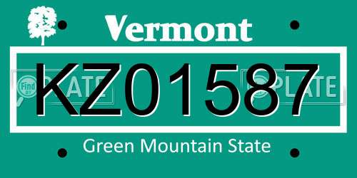 KZ01587 Vermont License Plate