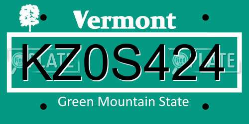 KZ0S424 Vermont License Plate