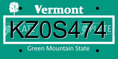 KZ0S474 Vermont License Plate