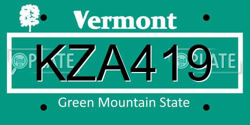 KZA419 Vermont License Plate