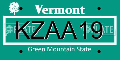 KZAA19 Vermont License Plate